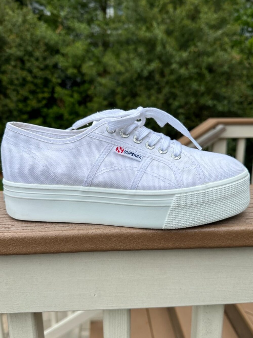 Superga 2790 White Canvas Platform Sneaker Tennis Shoe Italian Design Size 9.5